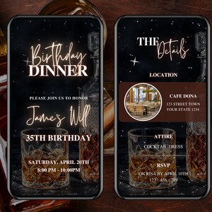 Birthday Dinner Invitation, Gold Black Dinner Party Animated Invitation, Editable Birthday Party Digital Video Invite, Dinner & Drinks Evite