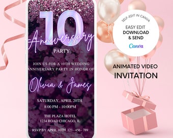 Floral 10th Anniversary Invitation: Editable Template (Digital Download)