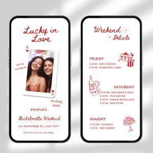 Red Lucky In Love Vegas Bachelorette Invitation and Itinerary Digital Template, Bachelorette Party Invite, Weekend, Editable Hand Drawn