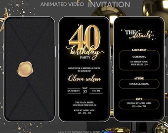 Gold 40th Birthday Invitation: Editable Text Message Evite (Digital Download)