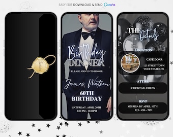 Men's Birthday Dinner Invitation: Black Suit, Animated Evite (Digital Video)
