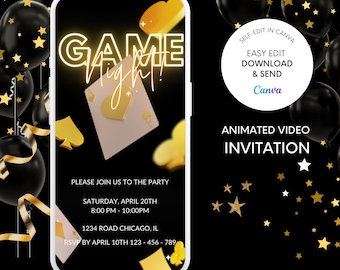 Neon Casino Game Night Invitation: Editable Video Template