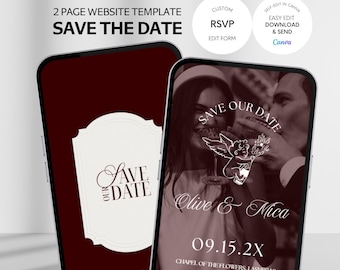 Elegant Save the Date Website, Classic Mobile Invite, RSVP Edit, Editable Canva Digital Wedding Template