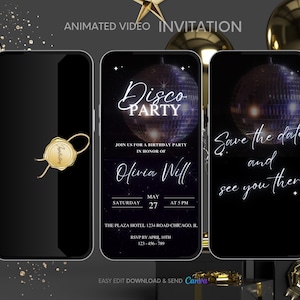 Disco Party Invitation, Let&#39;s Party Birthday Animated Invitation, Editable Disco Invitation, Disco Digital Invitation Video