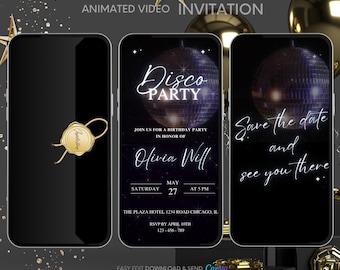 Geanimeerde uitnodiging discofeest: bewerkbare verjaardagsvideo (digitaal)