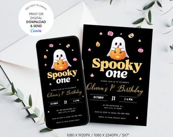 Spooky One Ghost Birthday Invitation: Halloween Party (Digital Template)