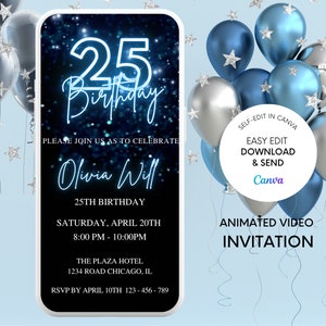 25th Birthday Invitation, Editable Birthday Brunch phone Invitation, Electronic Invite, Birthday Invite Instant Download, Text Message Evite