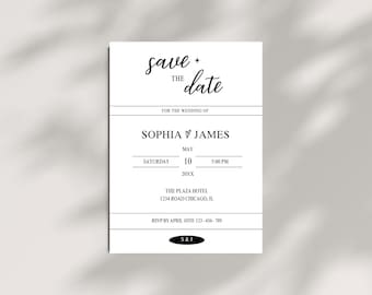 Minimalist Wedding Save the Date, Black and White Invitation Template, Modern Wedding Invite, Editable Canva