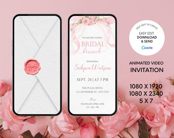 Pink Floral Bridal Brunch Invitation Template: Editable, Bright Design (Digital Download)
