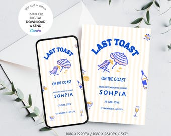 Coastal Bachelorette Party Invitation & Itinerary Template (Digital Download, Canva Editable)