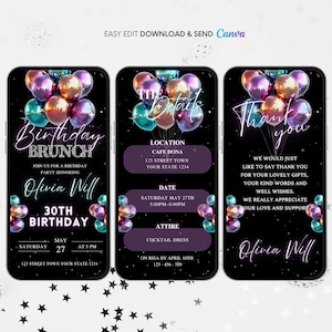 Birthday Brunch Invitation template, Digital Balloon Brunch Phone Message Evite, Animated Invite, brunch invite, birthday brunch