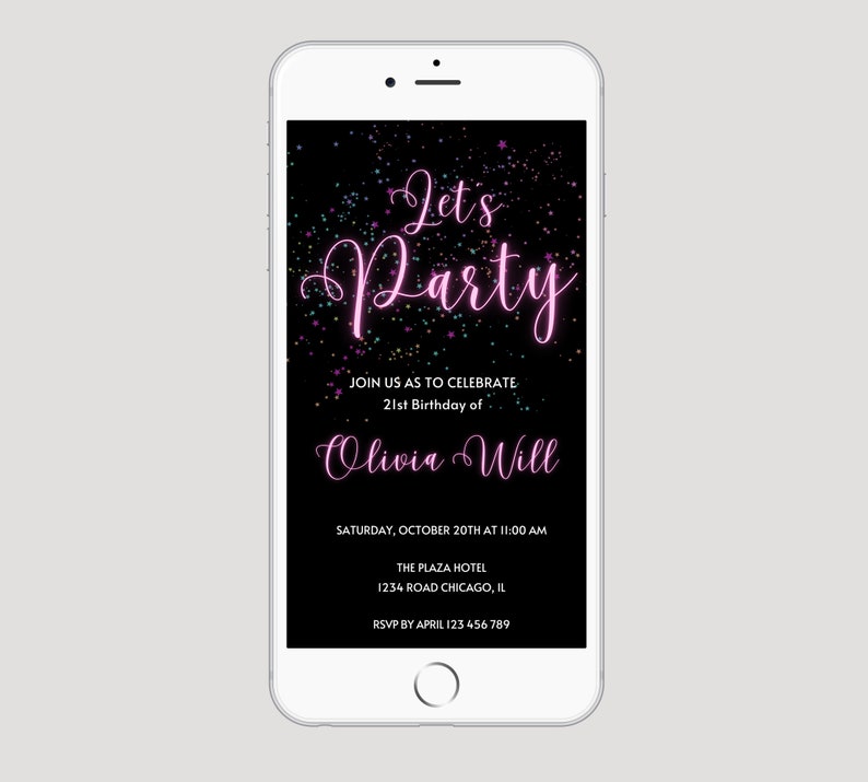 Neon Light Birthday Invitation Editable Template Adult Bday - Etsy