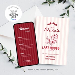 Last Rodeo Bachelorette Invite & Itinerary Template, Nashville Bachelorette Weekend Invite Template, Disco Cowgirl Western Country, Canva