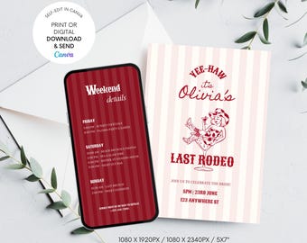 Last Rodeo Bachelorette Invitation Template: Nashville Cowgirl, Editable Canva (Digital Download