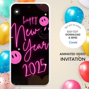 Cartão digital de feliz ano novo com vídeo de animação Ecard Feliz Ano Novo Fogos de artifício - Ano Novo 2025