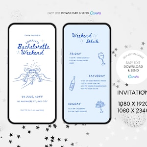 Handwritten Bachelorette Invitation Template: Editable Itinerary (Digital Download, Canva Template)