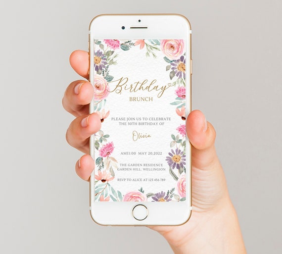 Floral Birthday Brunch party Invitation: Editable Electronic Invite (Digital Download)