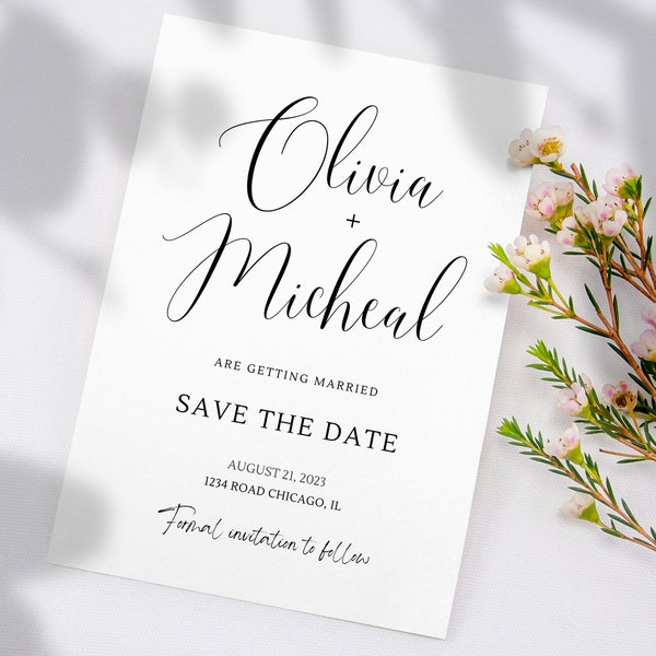 Editable Save The Date Template, Unlimited DIY, Templett, Create Multiple Cards, Casual, Minimalist, Modern Script, Simple ,Instant Download