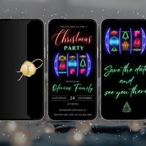 クリスマスパーティー招待状テンプレート、クリスマスパーティービデオ招待状、クリスマスパーティー招待状、Canvaテンプレートの即時ダウンロード