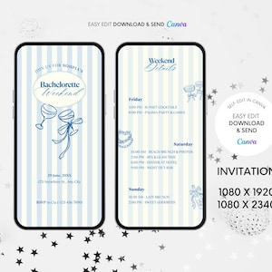 Blue Bachelorette Invitation & Itinerary Template, Editable Digital Bachelorette Party, Bachelorette Invite, Downloadable Bachelorette Party