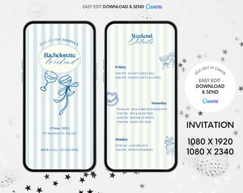 Blue Bachelorette Invitation & Itinerary Template: Editable Digital Download