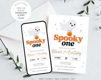 Halloween Ghost 1st Birthday Invitation: Spooky One (Digital)