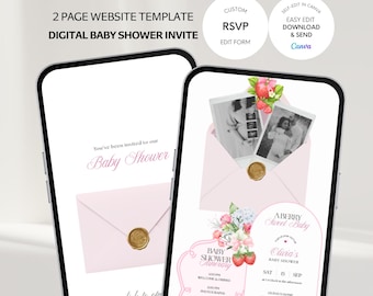 Berry Sweet Baby Shower Invitation, Strawberry Baby Shower Evite, Digital Itinerary, RSVP Link, Editable Polaroid Photos