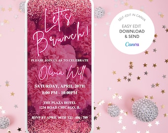 Pink Floral Birthday Brunch Invitation: Electronic Text Evite (Digital Download)