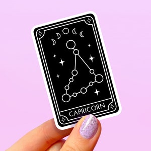 Steenbok tarotkaartsticker, stickers hemelse horoscoop, sticker sterrenbeeld sterrenbeeld, sticker astrologie, ruimteplaneten, hekserij, tarotkaarten