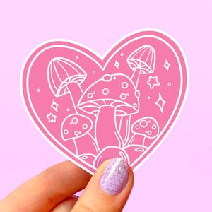 Sticker coeur champignon rose, Stickers kawaii, Stickers sorcière champignon vénéneux, Sticker magique, sorcellerie fantastique, papeterie Mushroomcore