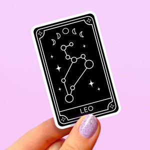 Leeuw tarotkaartsticker, stickers hemelse horoscoop, sticker sterrenbeeld sterrenbeeld, astrologiesticker, ruimteplaneten, heksencadeau, tarotkaarten