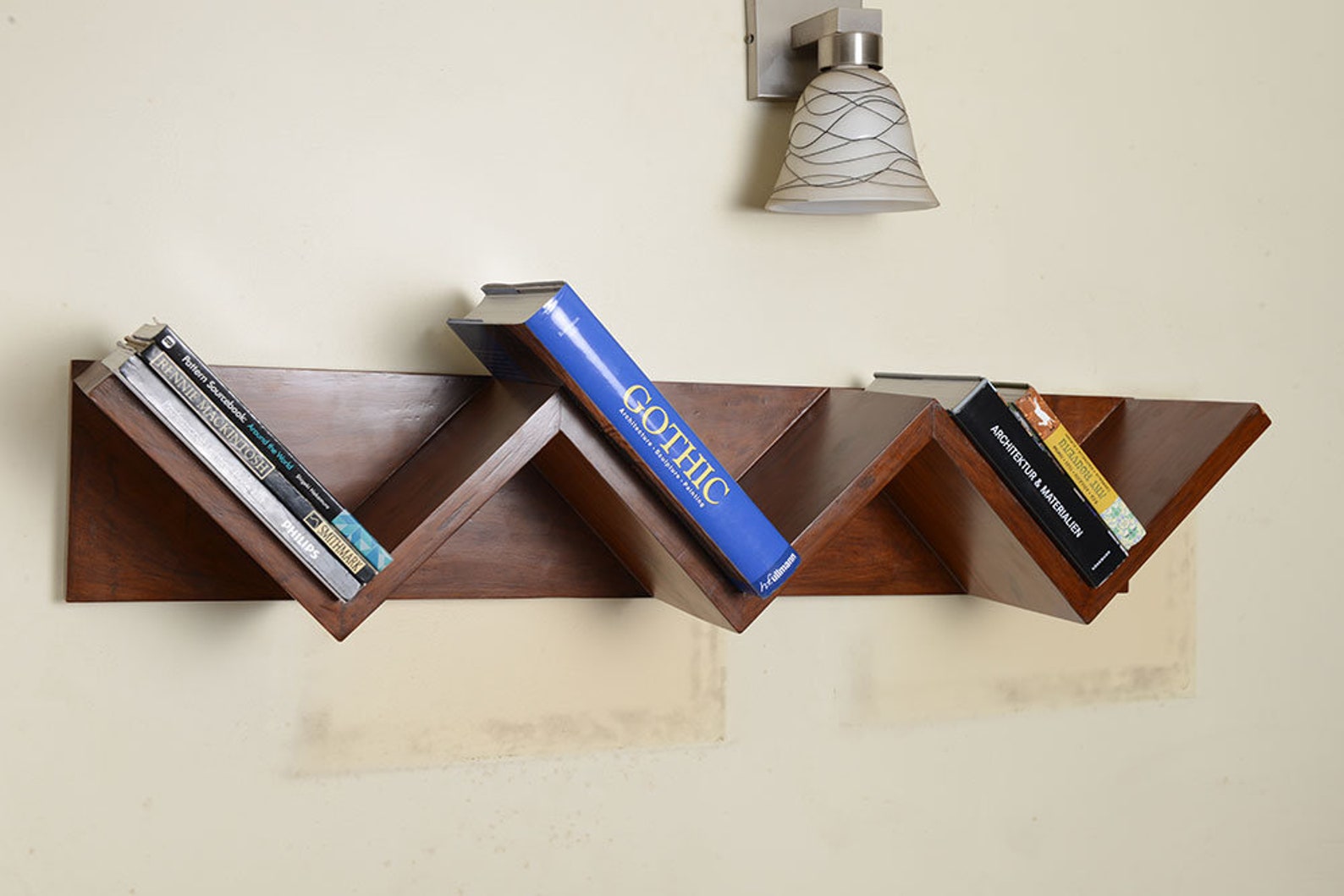 Zig Zag Bookshelf Book Stand Wall Mounted Wooden Bookshelf Etsy