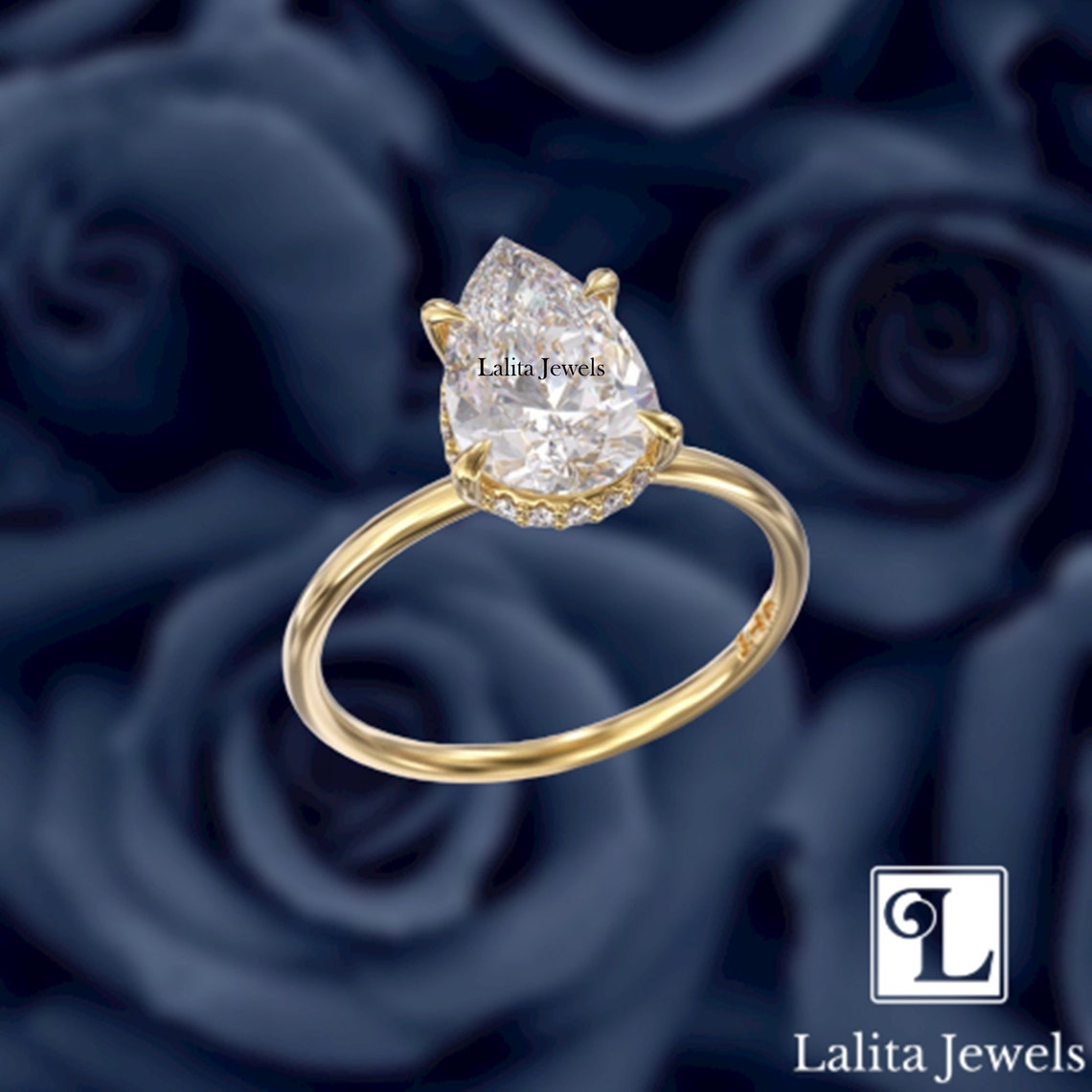 2 Ct. Pear Hidden Halo Engagement Ring 2 Carat Pear Solitaire Etsy