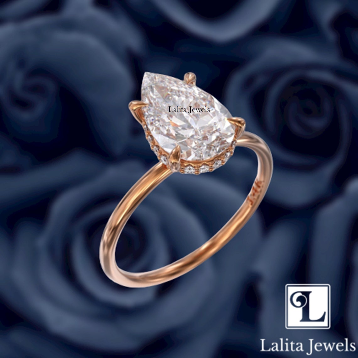 2 Ct. Pear Hidden Halo Engagement Ring 2 Carat Pear Solitaire Etsy