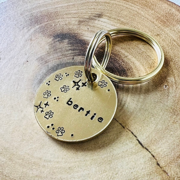 Personalised hand stamped small brass dog ID tag, brass dog tag, unique dog tag, dog tag, no name dog tag, cute dog tag