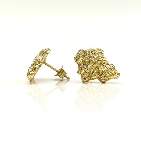 14k Gold/White Gold Nugget Stud CZ Diamond Luxury Fashion Earrings