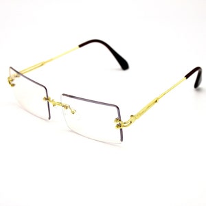 Vintage Gold Clear Lens Rectangle Edge Shaped Luxury Designer Retro Hiphop Eye Glasses