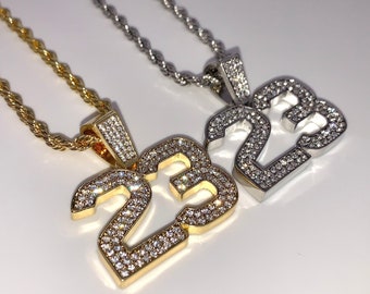 14k Gold/White Gold CZ Diamond Number 23 Iced Pendant/Chain