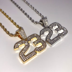14k Gold/White Gold CZ Diamond Number 23 Iced Pendant/Chain