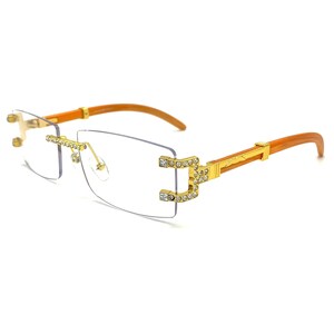 ICED-OUT Gold Wooden Frame Vintage Luxury Clear Custom Glasses