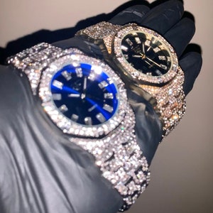 18k Gold/White Gold Multi-Color Unisex Octagonal Personalized Custom Iced-Out Watch
