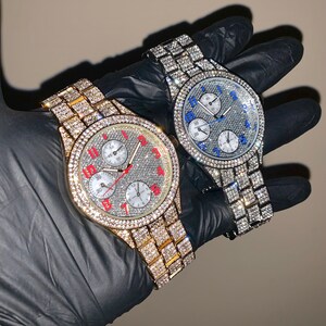 18k Gold / Weißgold Chronograph Design Iced-Out Diamant Luxus HipHop Uhr