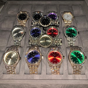 18k Gold/White Gold Multicolor Iced-Out Diamond Luxury Hiphop Watch