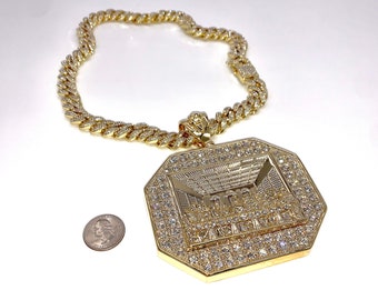 14k Gold Octagon Last Supper CZ Diamond BIG SIZE Quality Custom Pendant/Chain