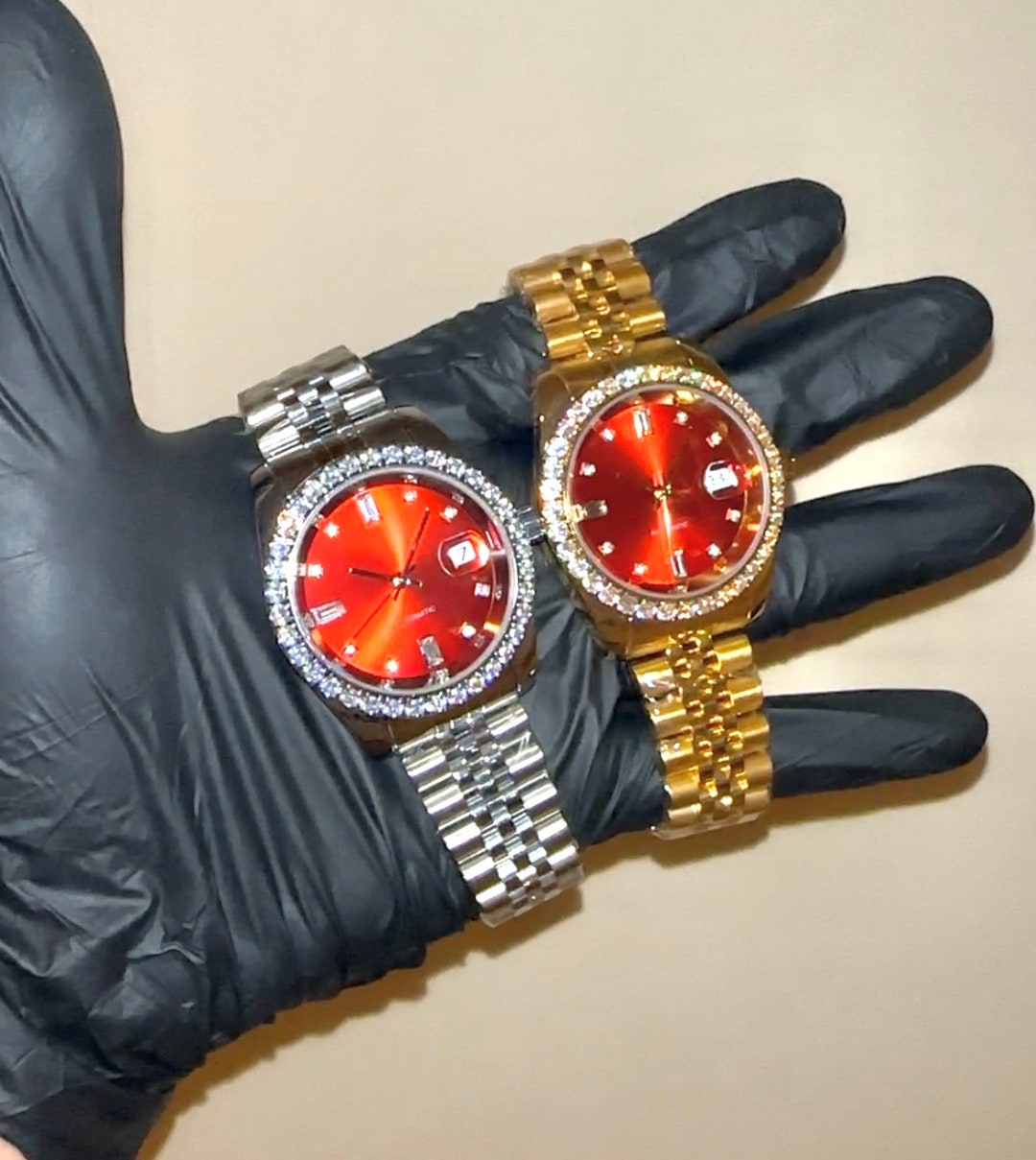 Gold/silver Red Dial Stainless Steel CZ Diamond Presidential Gold/silver Red Dial Stainless Steel CZ Diamond Presidential