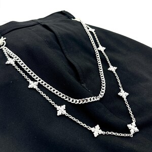 Cadena de billetera de doble cadena con estrella plateada y cruz para jeans y pantalones, cierres de acero industriales, cadena de moda urbana, regalo para él o ella.