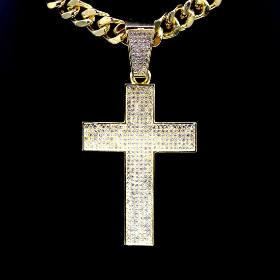 Collana Catena 20 Pollici Con Ciondolo Croce Gesù In Placcato Oro 14k Collana Catena 20 Pollici Con Ciondolo Croce Gesù In Placcato Oro 14k