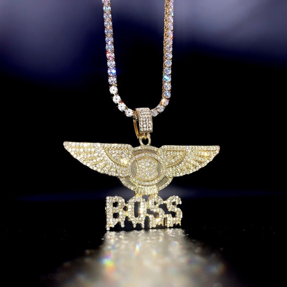 14k Gold/white Gold Boss CZ Diamond Hiphop Iced Pendant/chain