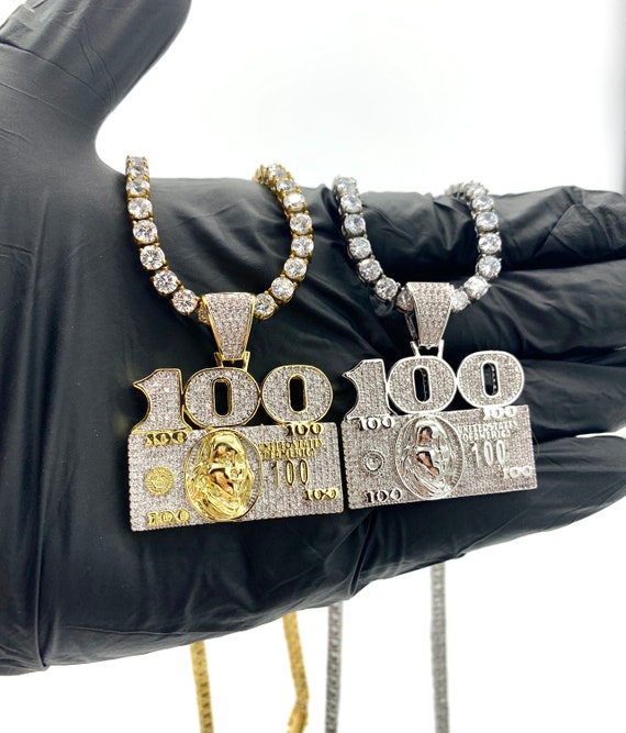 18k Gold/white Gold 100 Dollar Bill CZ Diamond Hiphop 18k Gold/white Gold 100 Dollar Bill CZ Diamond Hiphop