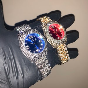 18k Gold/White Gold Unisex Baguette Stone Roman Iced-Out Luxury Hiphop Watch